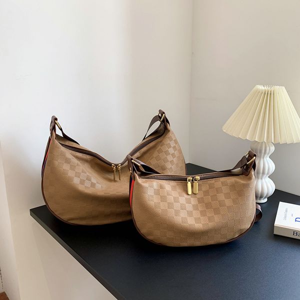 

french baguette women's textured shoulder bag retro simple plaid underarm bags