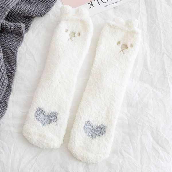 

1pc socks hosiery winter coral fleece mid-length floor socks embroidered half thickened warm 17 y2209, Black;white