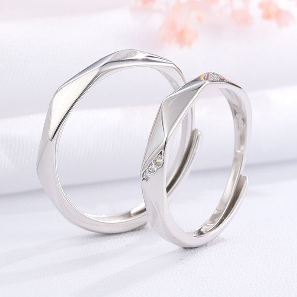 

designer rings jewelry dangle 925 silver diamond cut han edition contracted temperament smooth couple ring opening adjustable