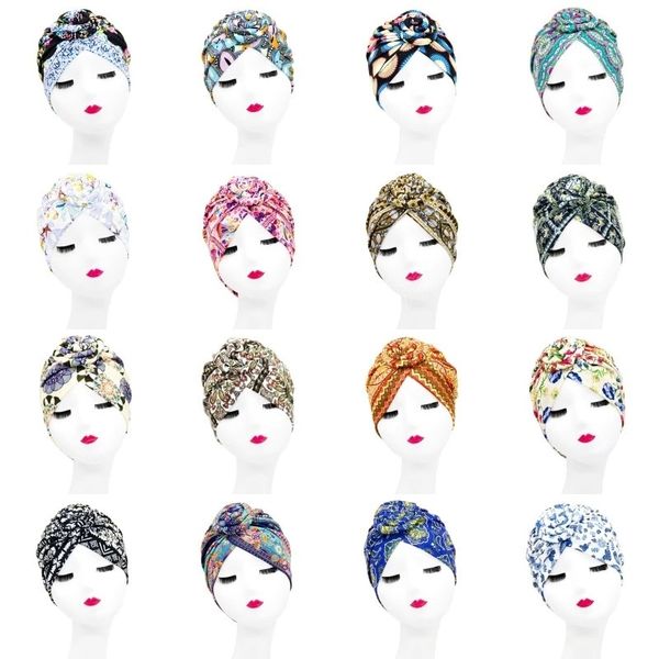 

boho printed wrap hijab beanies hats muslim women turban cap headwear african femme ethnic style party bandanas headgear headtie, Blue;gray