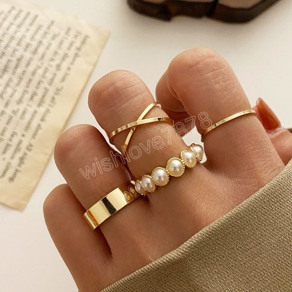 

bohemian gold color cross ring set for women bohemian pearl finger rings bijoux jewelry gifts, Silver