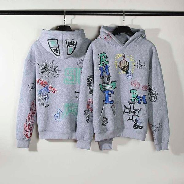 

hoodie mens women rhudes fashion hoodies winter warm man long sleeve doodle hoodie hand painted graffiti pullover high hoodies trend, Black
