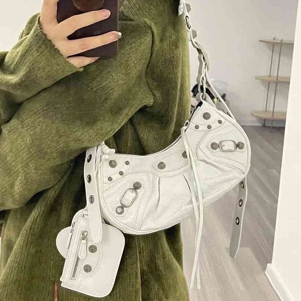

bags designer fashion bbalencaigass handbags bag tide locomotive three rivet cagole fold crescent oil wax skin armpit female diagonal spa