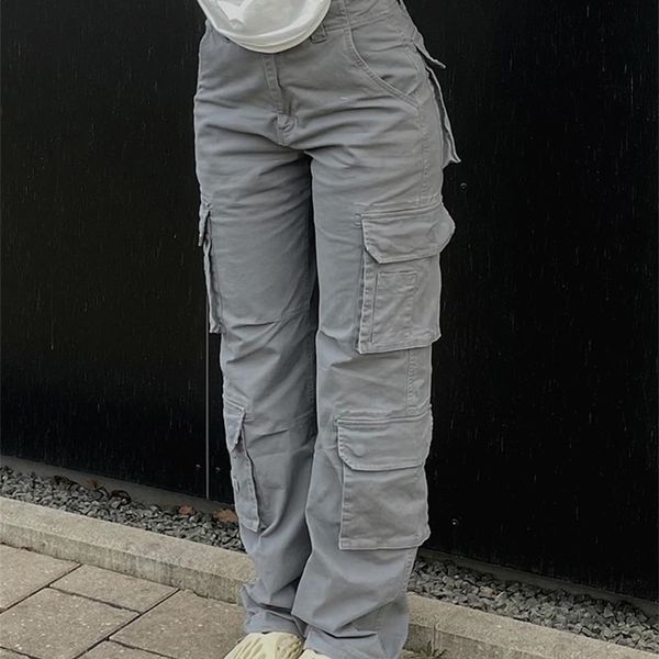 

women's pants capris vintage cargo pants baggy jeans women fashion 90s streetwear pockets wide leg high waist straight y2k denim trouse, Black;white