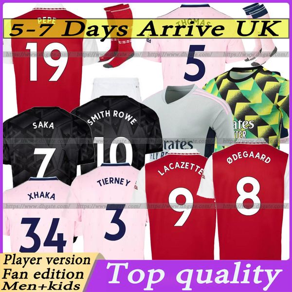 

22 23 smith rowe saka soccer jerseys fans player martinelli tierney 2022 2023 football shirt men kids kit sets odegaard nketiah g.jesus fabi, Black;yellow