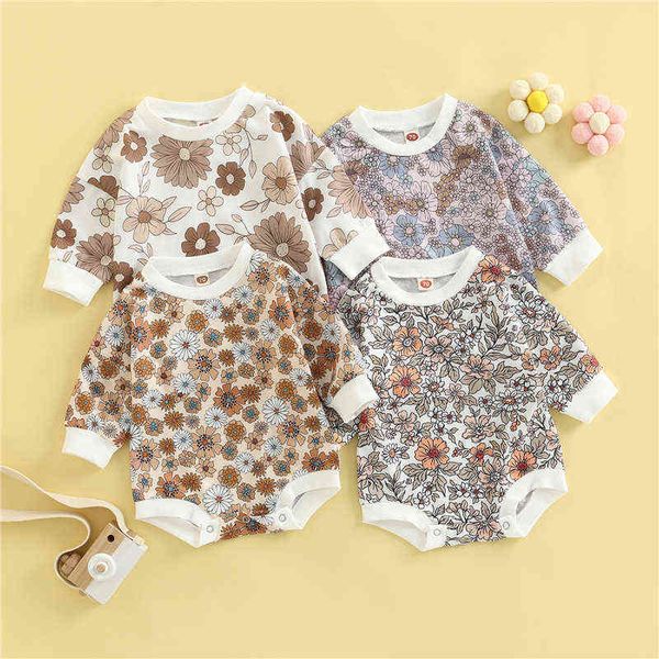 

rompers newborn baby girls rompers cotton playsuit long flower sleeves printed jumpsuit spring autumn clothing outfits j220922, Blue