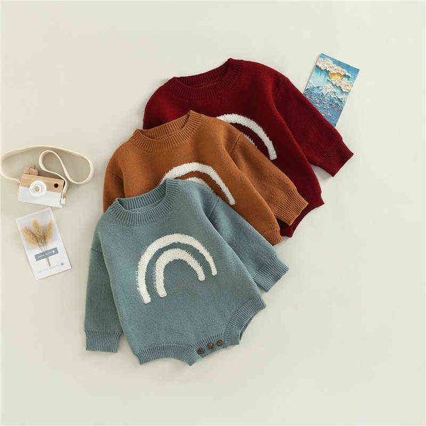 

rompers baby romper autumn long sleeve newborn boy girl jumpsuit fashion toddler baby clothes rainbow knitted overall j220922, Blue