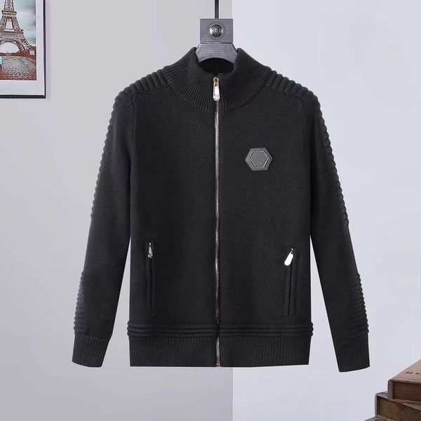 

22ss sweater men's long-sleeved metal letters embroidered leather plein plan european fashion trend round neck pullover pp, White;black