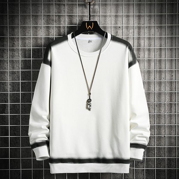 

sweatershirt mens 2022 autumn new simple striped fashion handsome casual loose round neck sweatershirts men streetwear hoodie, Black
