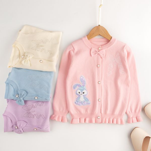 

disney girls knitted cardigan thin cotton children's clothing 2022 autumn new cute sweet baby sweater, Blue