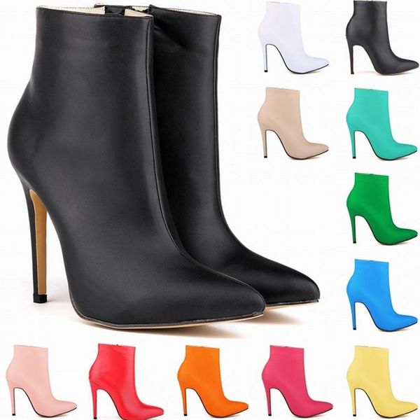 

11 cm new arrived womens matt leather high heels stiletto casual pointed toe ankle boots shoes plus women size 4-11 35-42 factory 1889, Black
