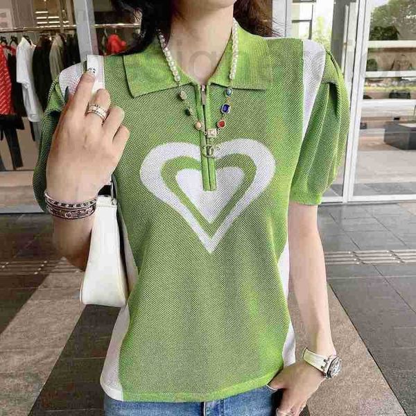 

women's knits & tees designer summer 2022 new little fragrance love polo collar short sleeve slim contrast teen shirt women a3js, White