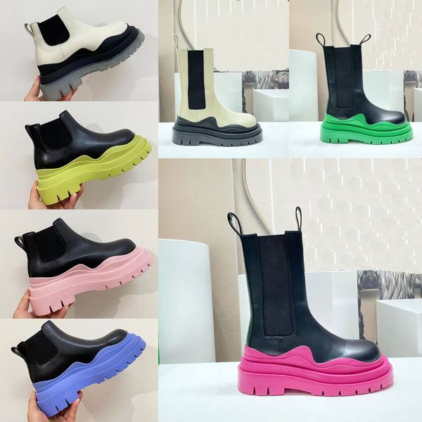 

designer luxury motorcycle boots men and women bullet shoe british style color matching cigarette boots sleeve sponge cake thick bottom mart, Black
