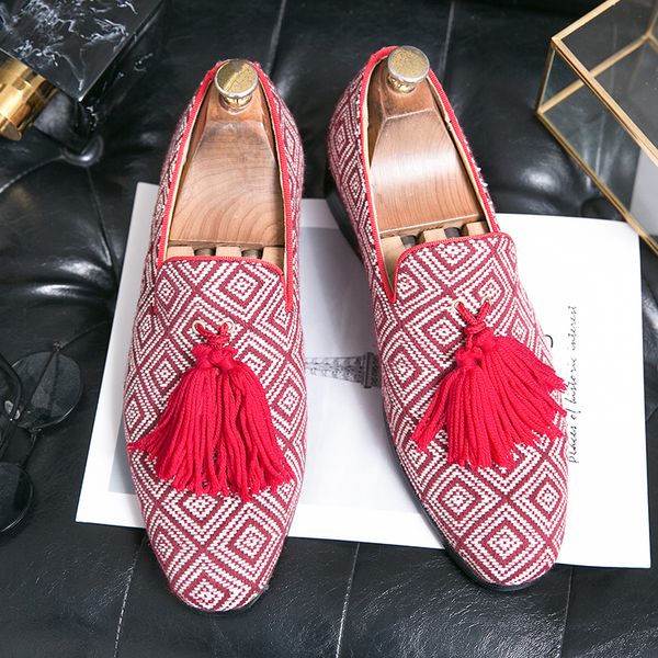 

Fashion Loafers Men Shoes Classic Color-blocking Knitted Plaid Tassel Slip-on Business Casual Wedding Party Daily AD197, Clear