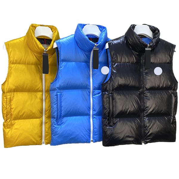 

designer mens vest classic plaid collar white duck down embroidered badge couples same style sleeveless autumn and winter casual jacket, Black;white