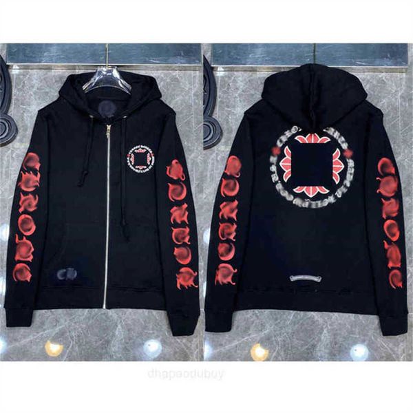 

men's clothing fleece luxury fashion jackets designer zipper sweatshirts horseshoe cross print brand ch hoodies men women coat casual, Black