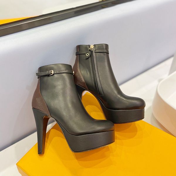 

black leather afterglow platform ankle boots women high heel boot designers chunky platforms booties adjustable ankle strap lady wedding wor