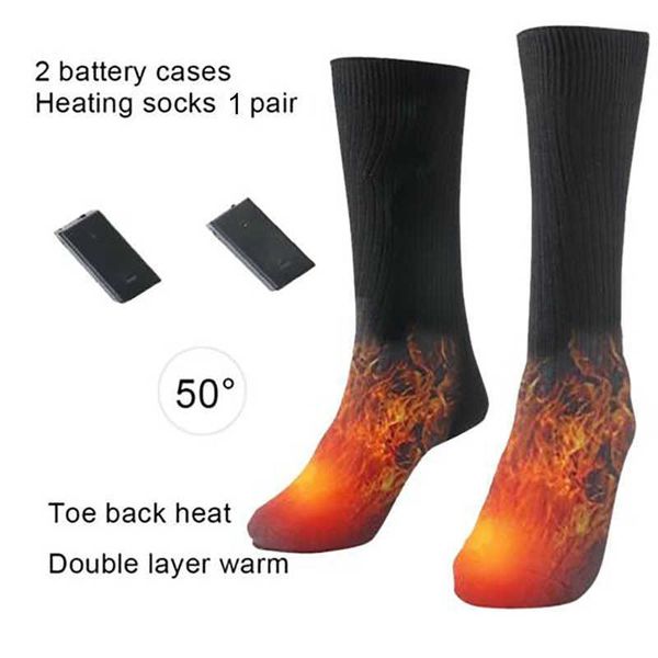 

men's socks 1pair electric heated battery powered thermal cotton winter cold weather foot warmer for hiking hunting ice fishing y2209, Black