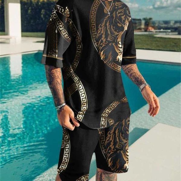 

men tracksuit 3d tshirs set shirt shorts sportswear clothing suit neck short sleeves beach style texture, Gray