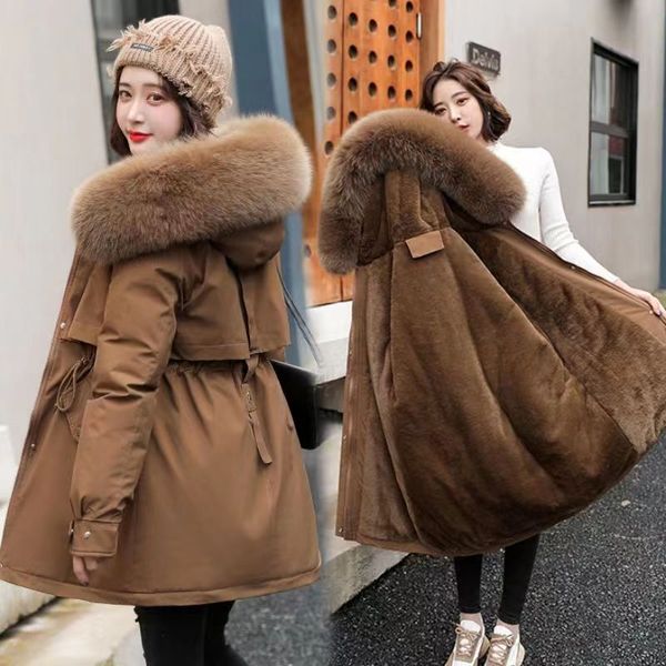 

women's down & parkas 2022 new winter jacket women parka fashion long coat wool liner hooded parkas slim with fur collar warm snow wear, Black