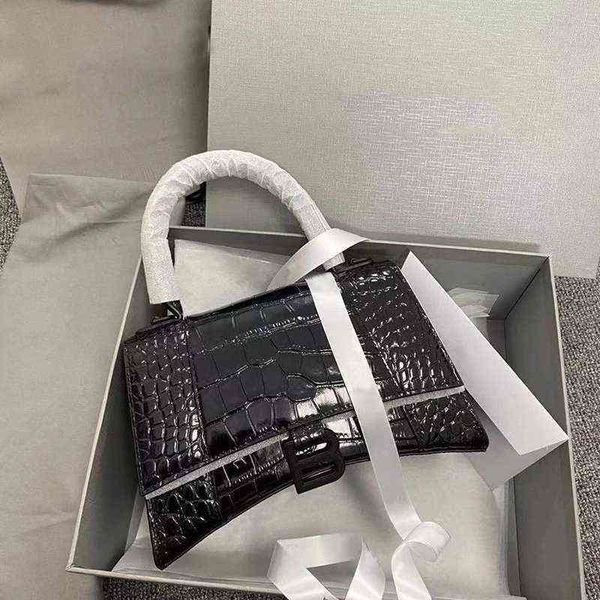 

bags designer fashion bbalencaigass handbags net bag red diagonal 2022 home high version crocodile hourglass leather women's