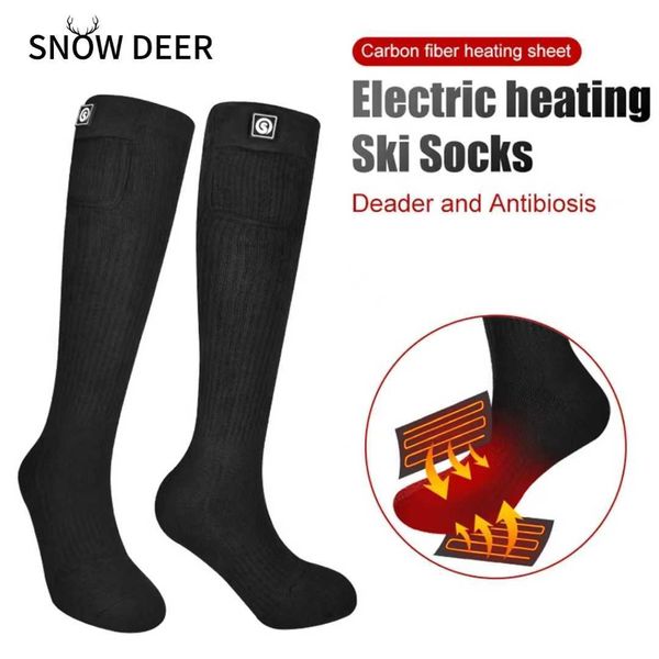 

men's socks snow deer winter women heated rechargeable battery electric skiing sock snowboard cycling sports heating men y2209, Black