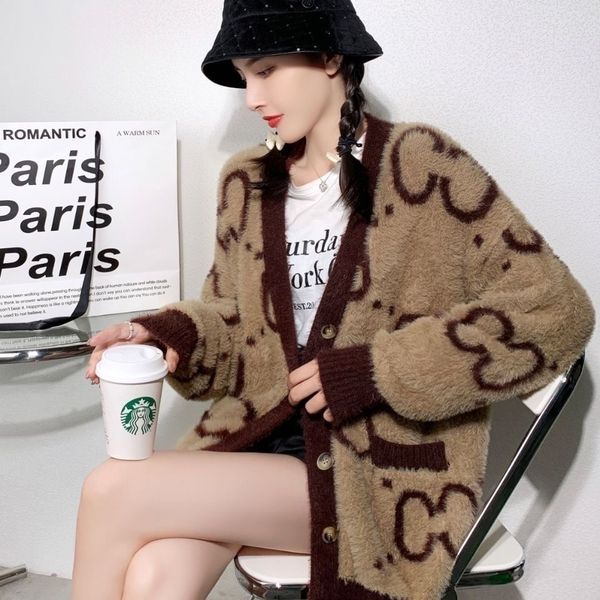 

vintage loose cardigans sweater for women casual autumn v-neck knit female long sleeve knitwear tory fashion brand luxury designer sweater g, White;black