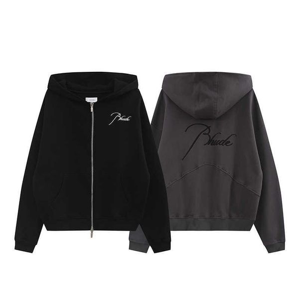 

mens and womens hoodie rhudessweatshirt autumn designer hoodies pullover sweatshirts zipper letter embroidery hooded cardigan coat loose, Black
