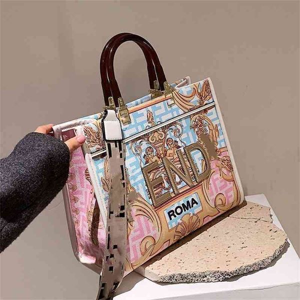 

factory store online shoulder bags trendy handbags version hand large graffiti color painting printing bags