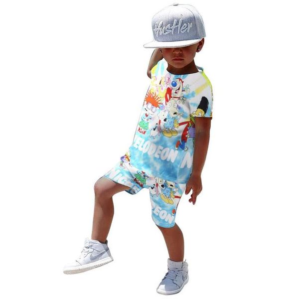 

clothing sets suits children clothes cartoon print short sleeves e16074, White