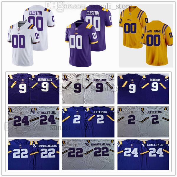 

lsu tigers ncaa college 9 joe burrow burreaux jerseys 2 justin jefferson 22 clyde edwards-helaire 24 derek stingley jr. 3 odell beckham jr 5, Black