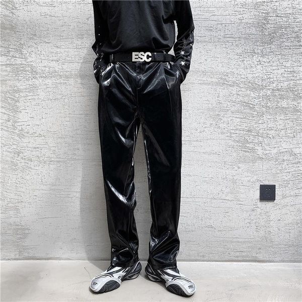 

men's suits spring 2022 net trend personality streetwear bright pu leather trousers side tight waist loose casual pants men's y480, White;black