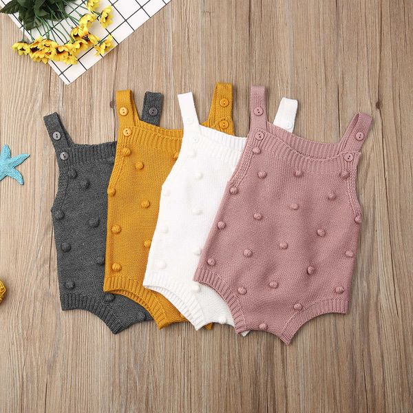 

rompers wholesale newborn baby spring summer clothes baby girls boys knitted rompers solid hairball sleeveless jumpsuit clothing j220922, Blue