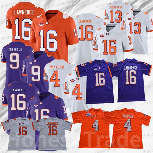 

clemson tigers 4 deshaun watson football jersey 13 hunter renfrow 9 travis etienne jr. 5 uiagalelei purple orange mens college jerseys, Black