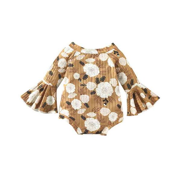 

rompers 024m autumn baby girl costumes newborn clothes baby girl romper floral print flare long sleeves jumpsuit playsuit j220922, Blue