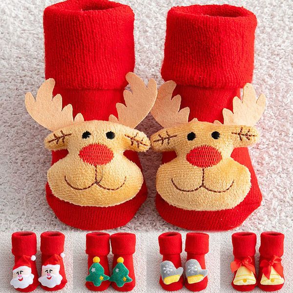 

1pc socks hosiery children's anti-slip kids christmas boys girls winter warmer short baby infant thicken wool elk bells y2209, Black;white