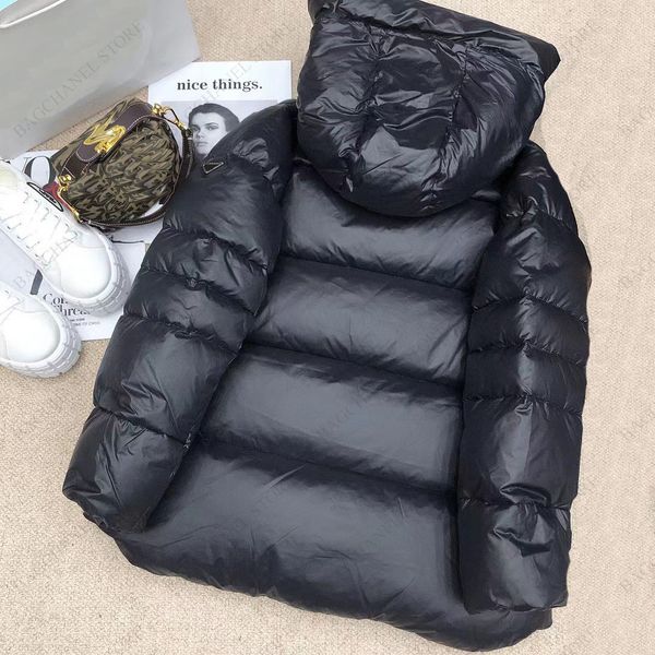 

designer hooded down jacket womens windbreaker fashion men parkas inverted triangle side zipper decorated warm coat winter jackets, Black