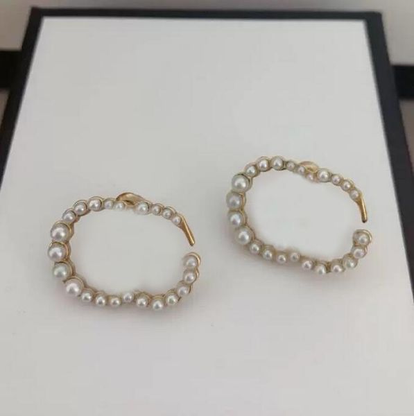 

fashion letter charm pearl designer earrings stud for lady women party wedding lovers gift engagement luxury jewelry with box, Golden