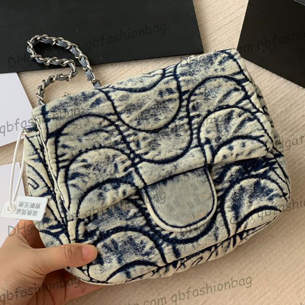

womens denim crossbody bags wave classic mini flap quilted silver metal hardware matelasse chain shoulder square purse cosmetic case designe