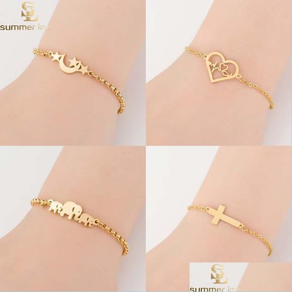 

link chain stainless steel gold elephant hearts star chain bracelet for women lovely animal charm fashion wedding jewelry gift drop dhbdc, Black