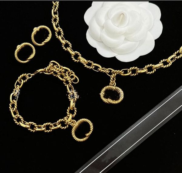 

european and korean alphabet necklace twist thread retro interlocking clavicle chain bracelet earring set women, Silver