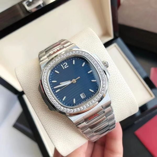 

sports and leisure mechanical watch neutral series japanese prototype 8215 movement automatic winding 40mm7118 diamond ring blue dial nautil, Slivery;brown