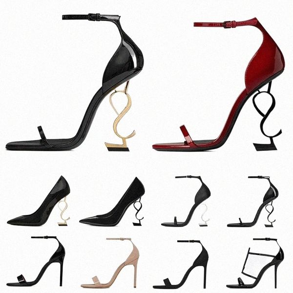 

women luxury dress shoes designer high heels patent leather gold tone nuede red womens lady fashion sandals party wedding valentine's d, Black