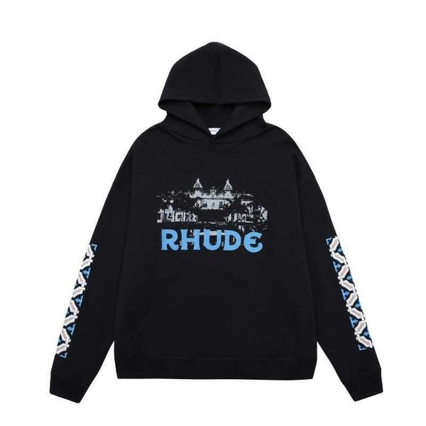 

hoodie mens women rhudes fashion hoodies winter warm man long sleeve chic hoodie letter print castle racing grand pattern loose high, Black