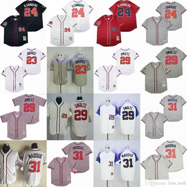 

mitchell and ness vintage baseball 24 deion sanders jerseys ncaa stitched 29 john smoltz 31 greg maddux 23 david justice jersey breathable s, Black