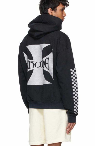

mens and womens hoodie rhudessweatshirt autumn designer hoodies pullover sweatshirts checkerboard washed and worn fashion loose hoodie high, Black