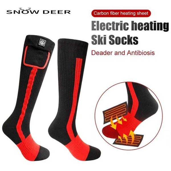 

men's socks snow deer heated electric heating ski sock rechargeable battery men women outdoor for motorcycle warming sports y2209, Black