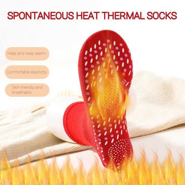 

men's socks self-heating men women foot massage magnetic therapy health non-slip dots relieve tired winter fever warm equipment y2209, Black