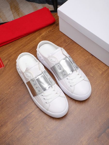 

shoes designer version handmade custom 2022ss new valennu couple half drag casual fashion white shoes, Black