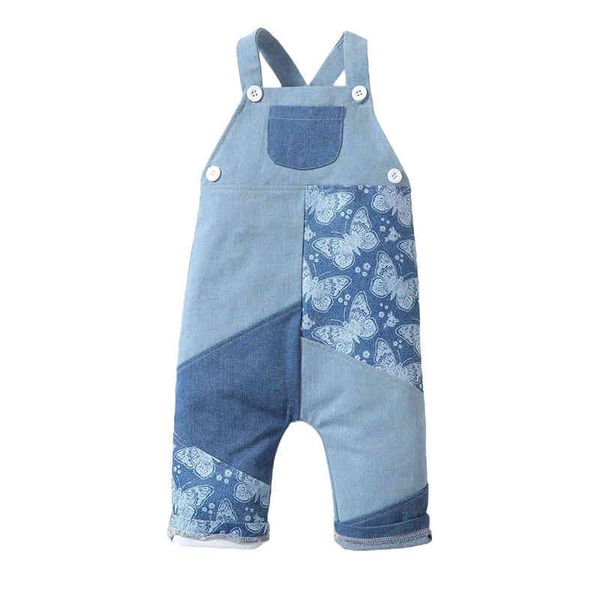 

rompers 2022 summer infant baby girls casual sleeveless romper overalls butterfly printed pocket patchwork suspender long jumpsuit j220922, Blue